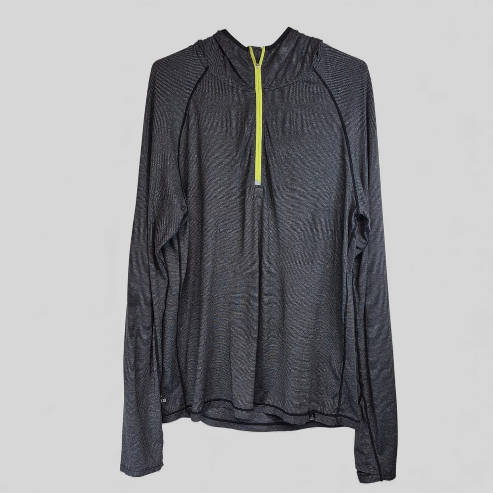 Prana Mens Quarter Zip Hoodie Gray Striped Activewear Thumbhole Pullover L